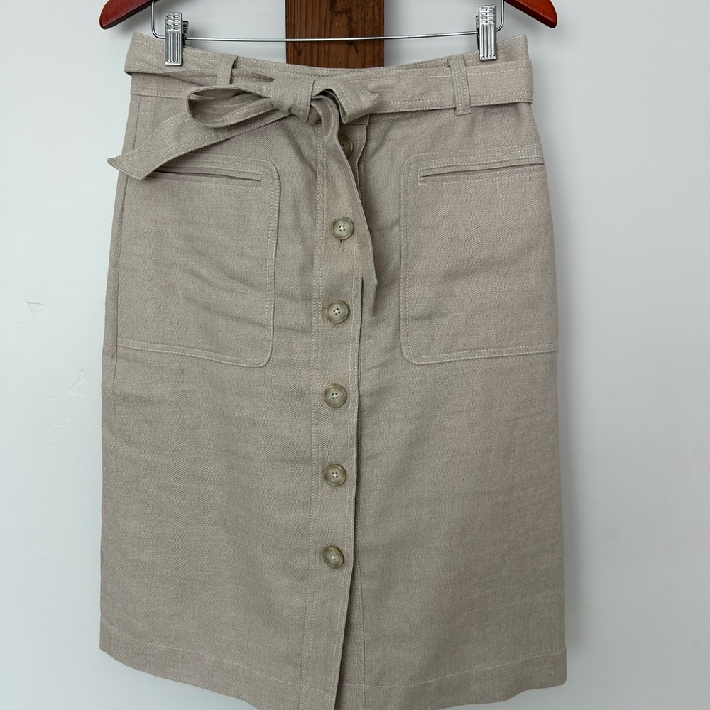 J. Crew Beige Button-Front Pencil Skirt